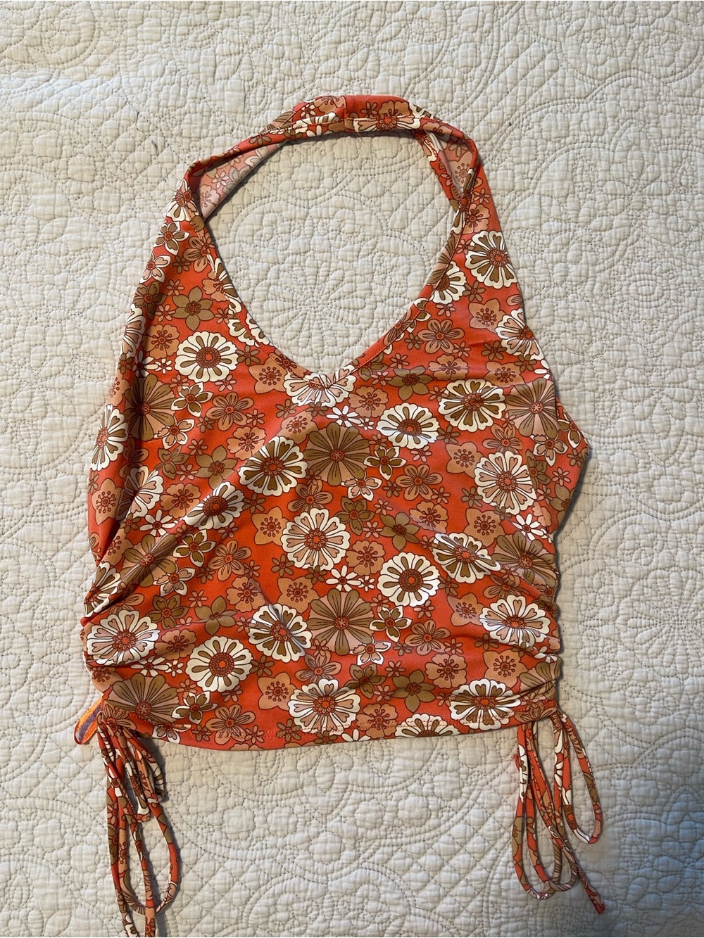 Floral Halter Tank Top - Orange